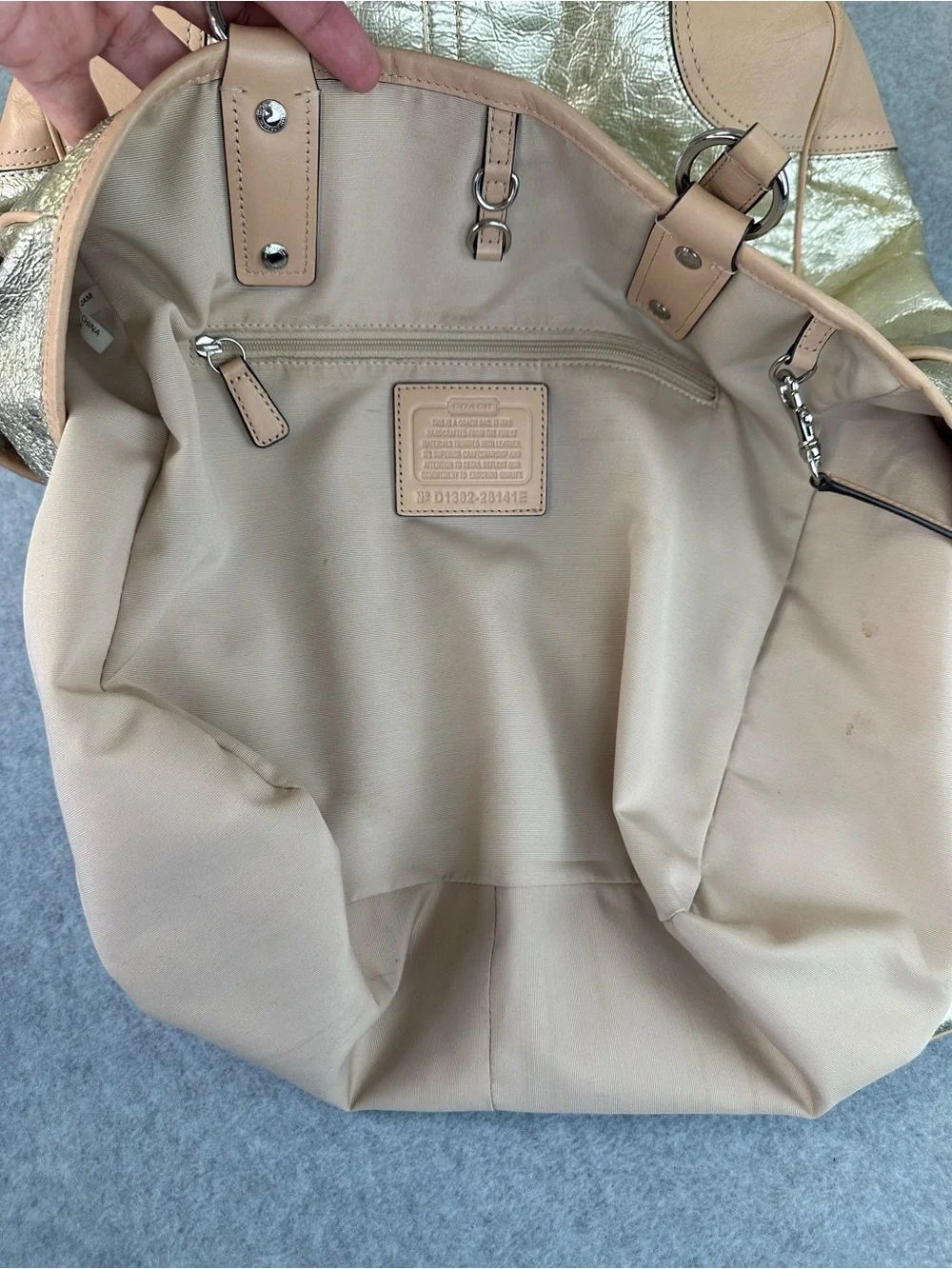 Coach Metro Tote Bag Crinkled Metallic Textured Purse & Matching Wristlet